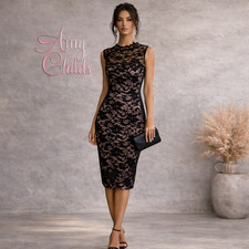 Amy Childs Womens Black Lace Bodycon Sleeveless Stretch Party Dress  UK 14