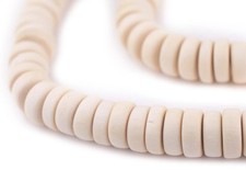 White Disk Natural Wood Beads 5x12mm Large Hole 16 Inch Strand