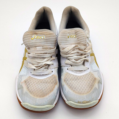 ASICS Gel-Tactic Women's Indoor Court Tennis Shoes White/Gold/Beige US 8 M