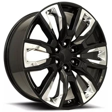 24x10"GM Split 6 Spoke Wheels FR 207 Gloss Black with Chrome Inserts OEM Replica