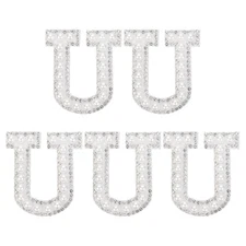 5Pcs Sew on Letter U Patches, Pearl Rhinestone A-Z Alphabet Patches, White