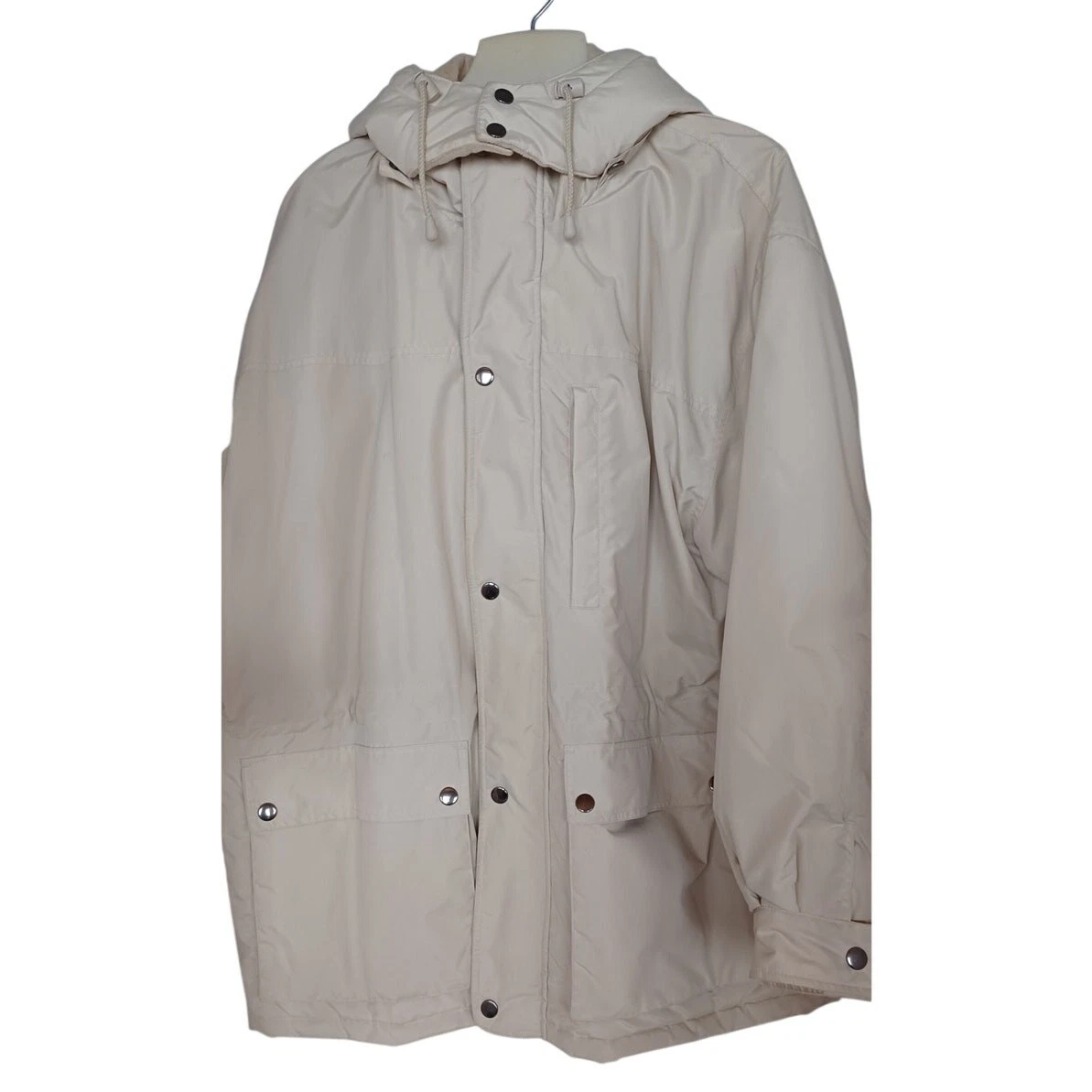 John Henry Men's XL Beige Faux Fur Lined Chore Coat Utility Cargo Pockets Y2K