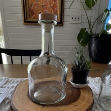 Clear Glass Decorative Bottle w/ Wood Cork Stopper, Decor or Crafts