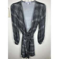Diane Von Furstenberg Sigourney Silk Wrap Dress Black White Geometric Print 8