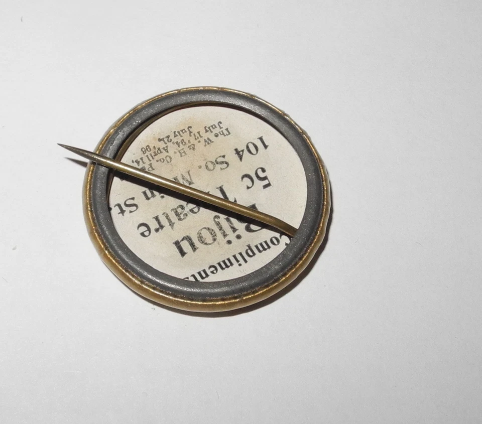 1896 Baseball Position Player Left Field Advertisement Gold Color Pin Button - Image 2 of 2