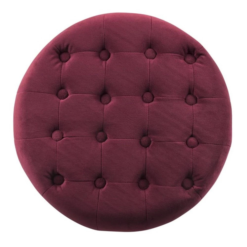 HomePop Round Transitional Wood and Velvet Ottoman with Storage in Red - Image 4 of 4