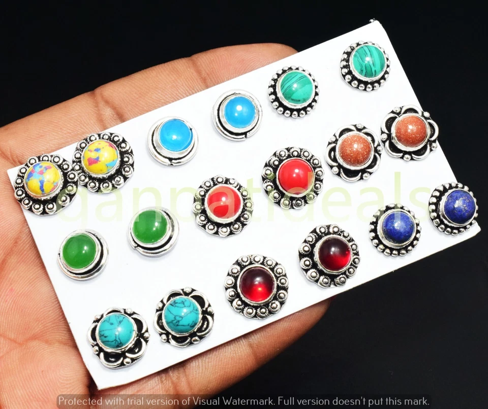 Lote al por mayor de tapas de piedras preciosas de opalita y mezcla joyas enchapadas en plata de ley 925 Foto 3 de 4