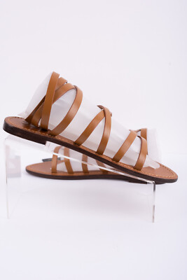 Massimo Dutti Womens Tan Flat Roman Sandals Sz 11 Eu 42 Lace