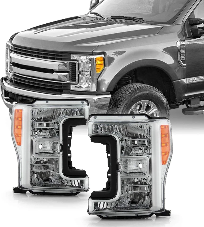 Par de faros cromados para Ford F250/F350/F450/F550 Super Duty 2017 2018 2019 Foto 2 de 4