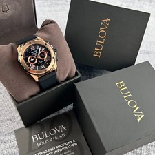 Bulova Men's Marine Star 98B104 Rose Gold Black Dial Silicone Strap Quartz Watch