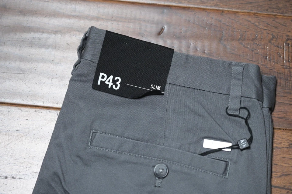 Pantalones chinos Armani Exchange A|X P43 para hombre calce ajustado gris elástico algodón 40L 40X35 Foto 4 de 4