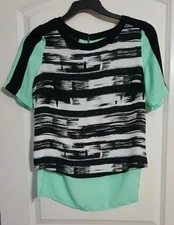 Blouse Top Dressy Shirt Attention Black Green XS S Small M Med L Large XL NWT 