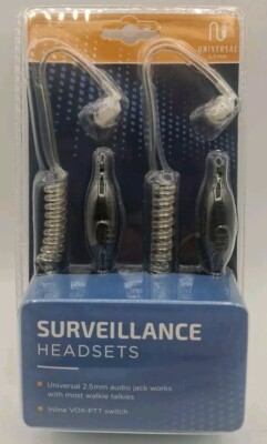 Surveillance Headsets  Ear Pieces by Black Fin Inline VOX-PTT Switch 2 Pack F/S