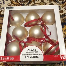 Ashland Glass Christmas Holiday Ornament Set New 8 pc 2.6 in. Gold Matte