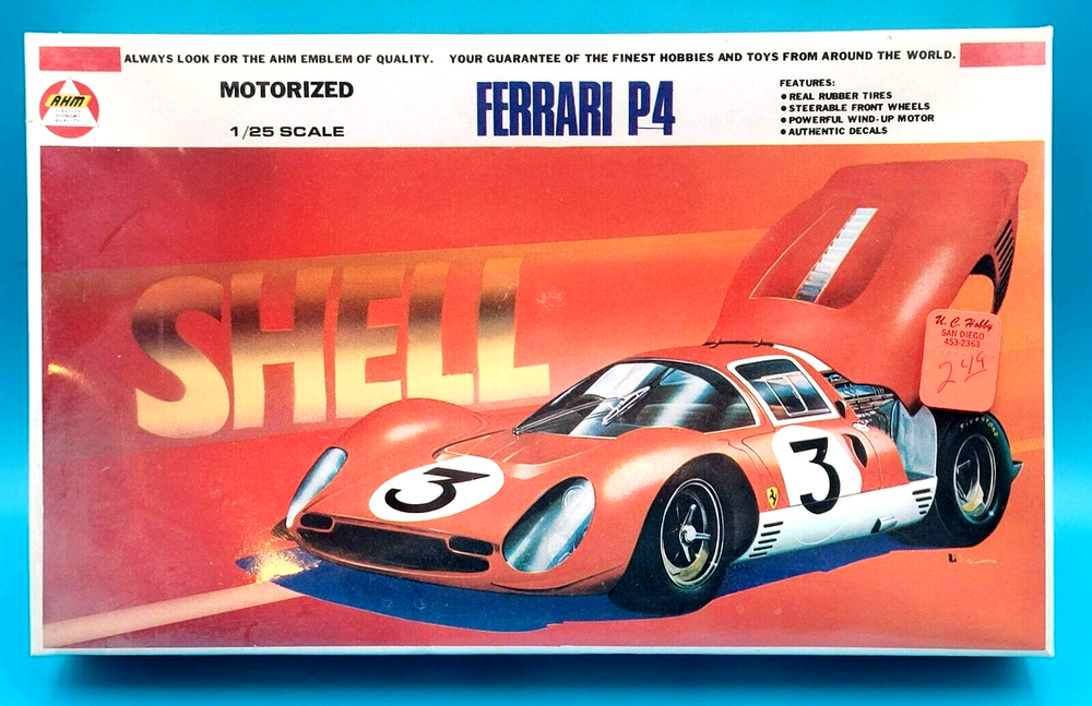 RARE! AHM Ferrari P4 1/25 Motorized Model Kit E111 #249 - SEALED NEW IN BOX