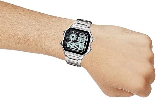 Casio World Time Illuminator Digital Mens Stainless Steel Watch AE-1200WHD-1A - Picture 5 of 7