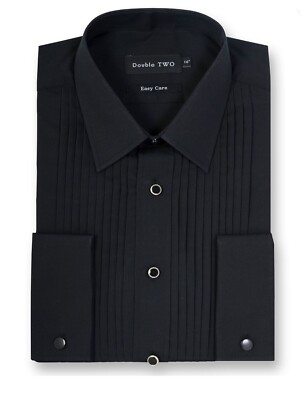Double Two Stich Falten Kleid Hemd (5002) Kragenweite 15 - 23, Schwarz, Weiß