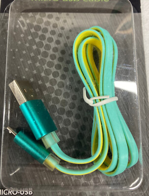 Micro USB Flat Ribbon Cable 29.25'' 75cm Green/Yellow High Speed Charging & Data