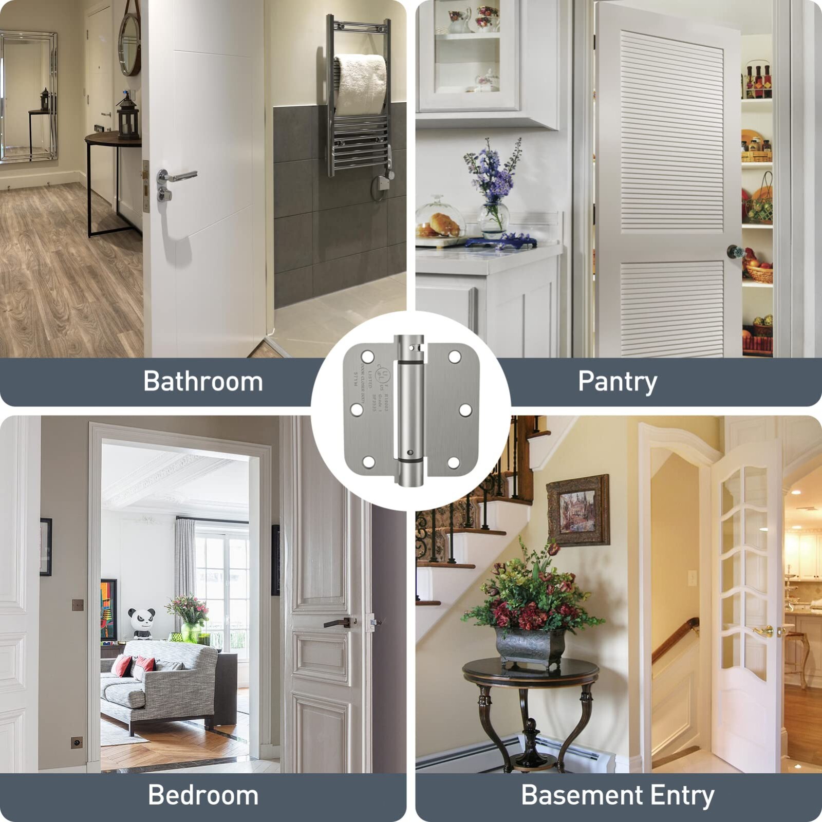 Self Closing Door Hinges 3.5 Inch, Spring Loaded Hinges, Brushed Nickel, 3 Pack