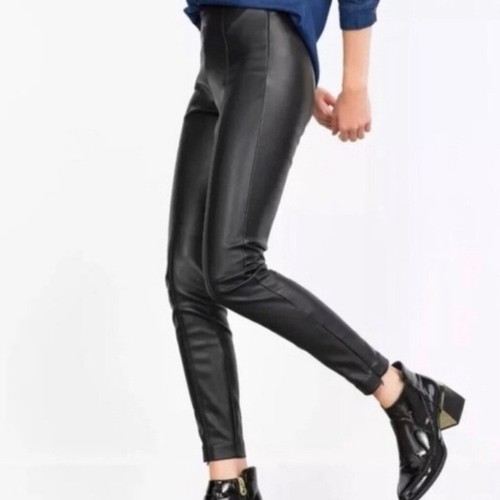 Zara Basic Black Faux Leather Skinny Pants High Rise Side u0026 Ankle Zip Size  Large | eBay