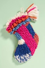Anthropologie Brady Patterned Christmas Stocking Rainbow Colorful Pom Knit Hygge
