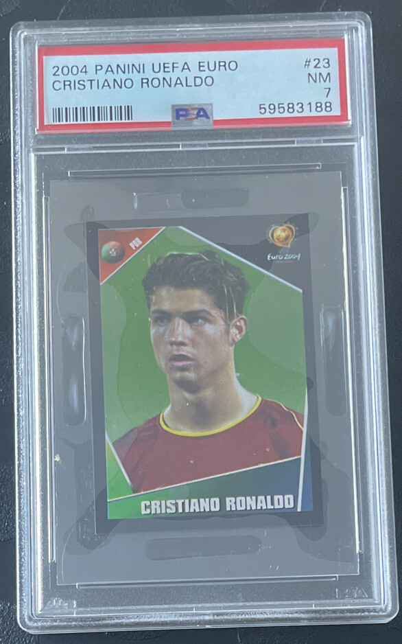 2004 Panini UEFA EURO Cristiano Ronaldo Rookie Sticker Portugal PSA 7 Portugal