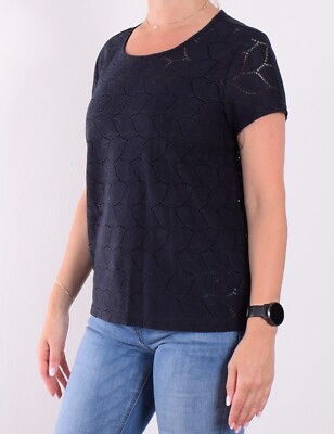 Jacqueline de Yong Damen Bluse Top Blouse Gr.M (DE 38) Tag Lace Navy Blau 99727