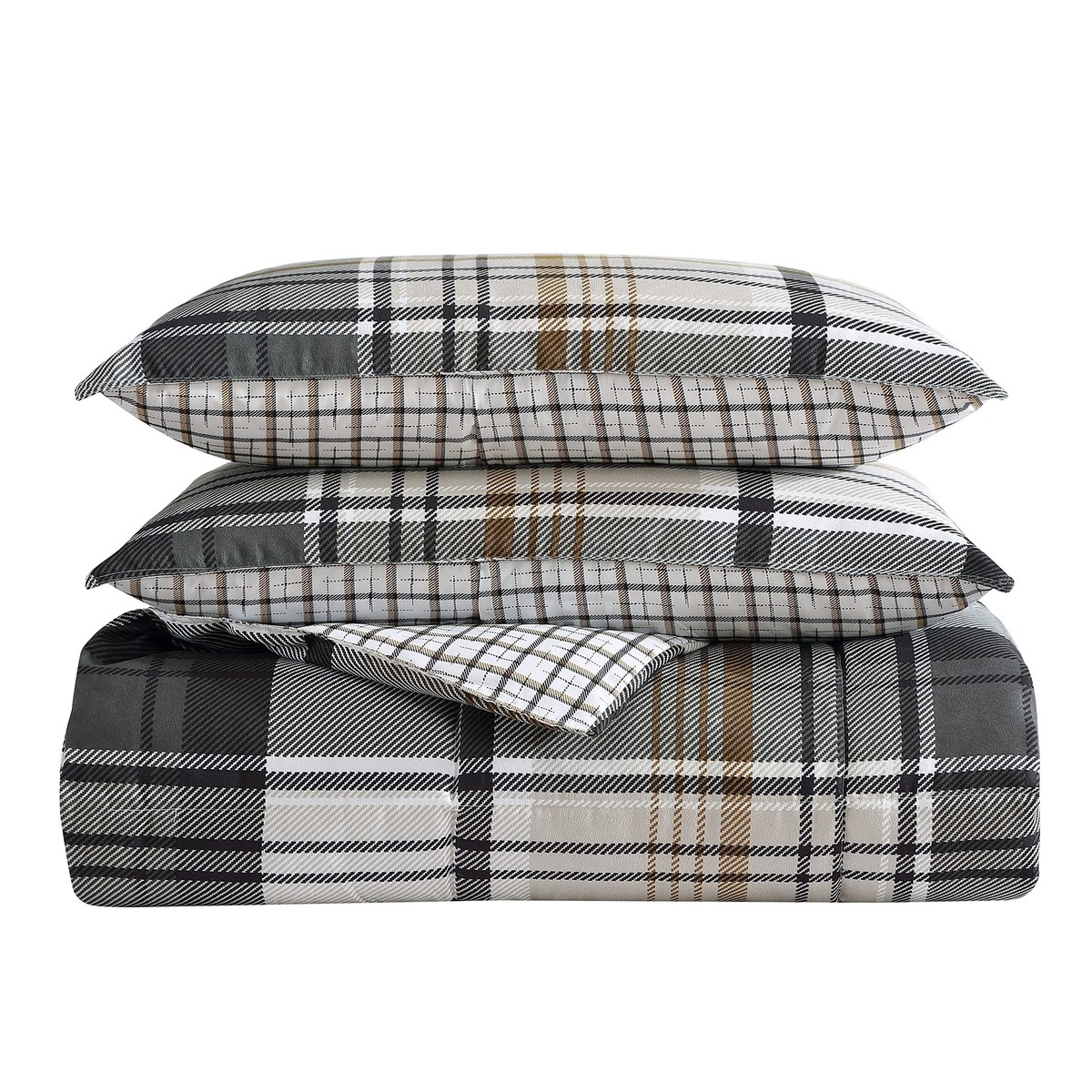 Eddie Bauer Set Copripiumino Matrimoniale Queen Reversibile | Microcamoscio E Microfibra Spazzolata | Federe Incluse, Normandia Plaid Nero - 4