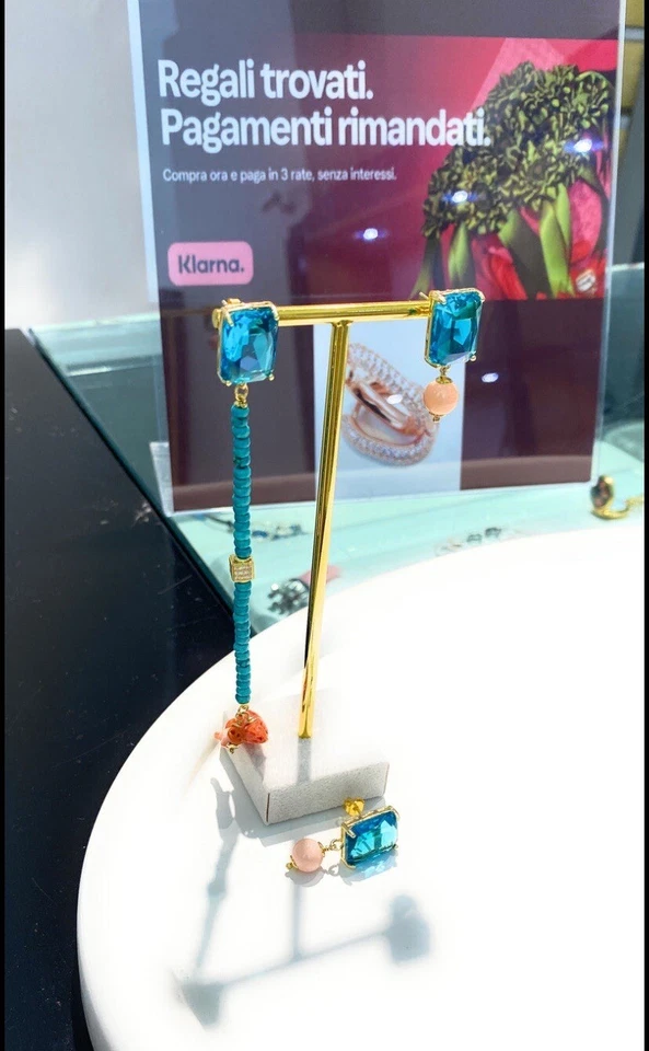 Orecchini diWa Jewelspendenti cristalli tipo topazio azzurro perle Maiorca rosa - Immagine 3 di 3