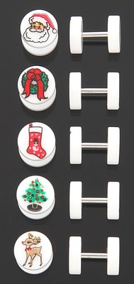 5 Different Pair 316L 16g 0g Look White Christmas Design Style Cheater Plugs 10