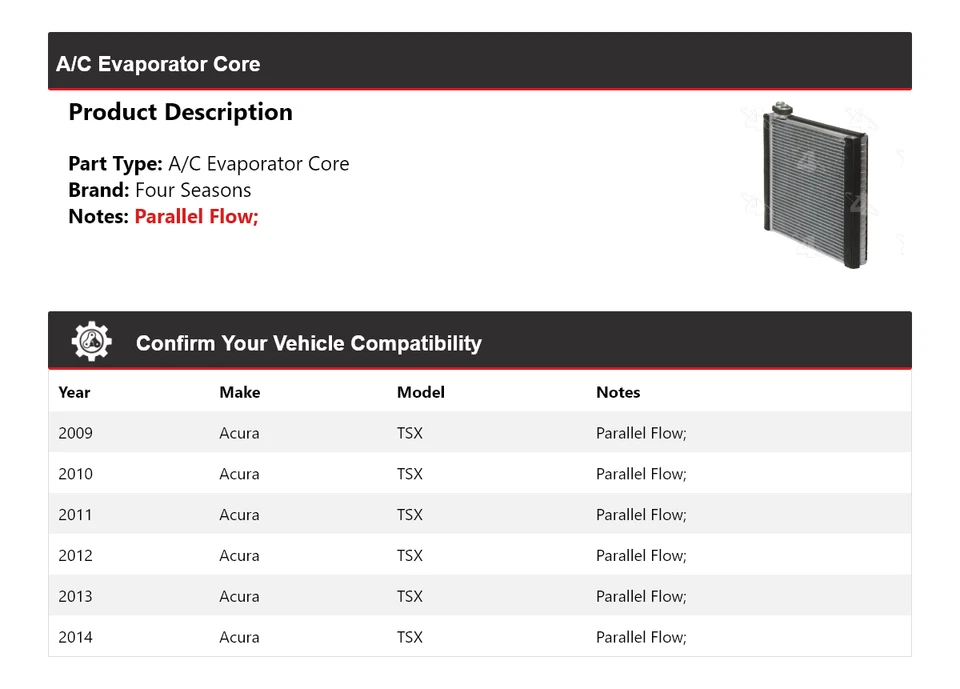 Núcleo evaporador de aire acondicionado Acura TSX 2009-2014 4 estaciones 2010 2011 2012 2013 Foto 2 de 4