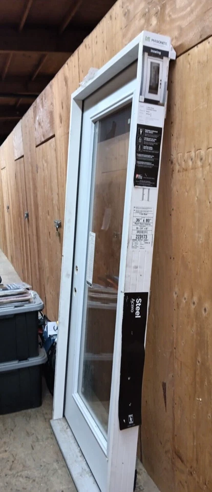 Puerta exterior delantera colgada de acero imprimado con inswing derecho Full Lite 36 x 80 pulgadas Foto 2 de 4