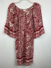 Umgee Tunic Dress Woman S Bell Sleeves Red Ivory Boho Pockets Hippie Cottagecore