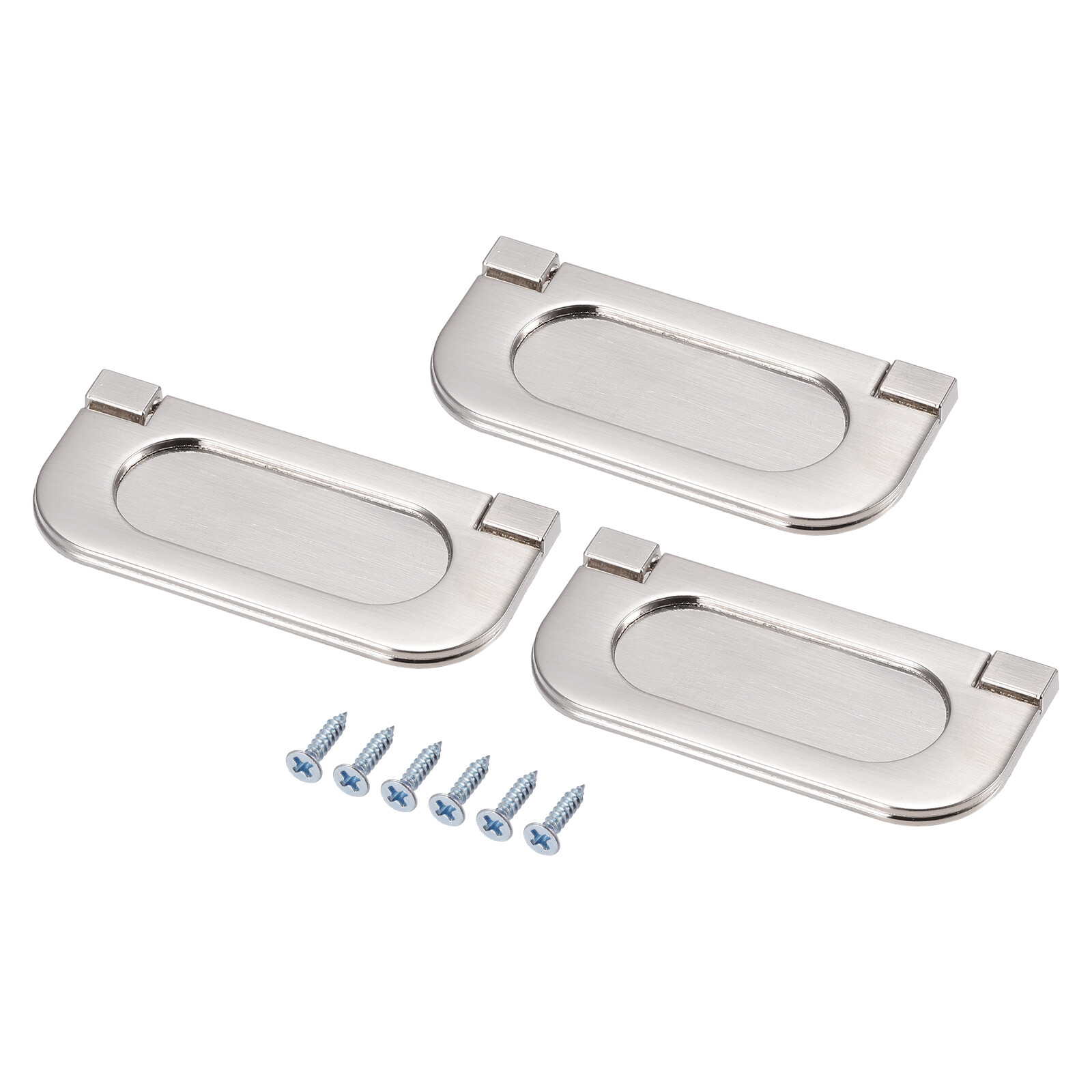 3x Finger Flush Pull Handle 74x34x5mm Rectangle for Drawer Door Brushed Silver