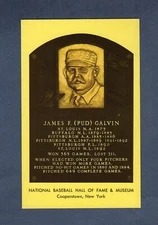 JAMES "PUD" GALVIN, Buffalo Bisons ~1964 HOF postcard Curteichcolor GREEN ink A1