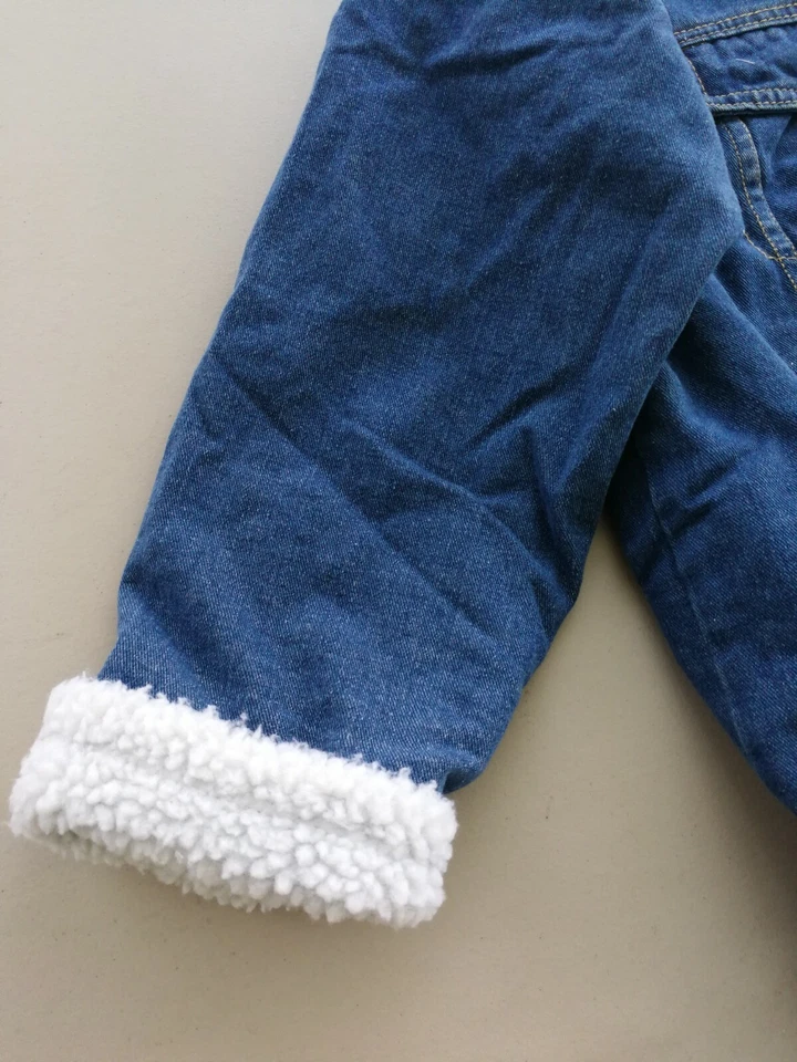 Women's Thick Fleece Lined Button Down Mid Long Quilted Denim Jacket Overcoat - Image 3 of 4