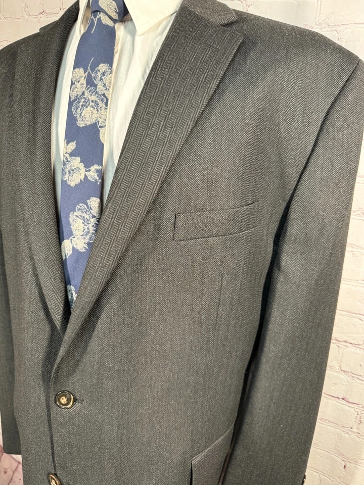 CHAPS Mens Black HERRINGBONE Big & Tall Suit Sport Coat Blazer Jacket SIZE 52R - Image 2 of 4
