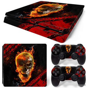 PlayStation 4 PS4 Console Skin Decal Sticker Skull Fire 2 Controller Skins Set