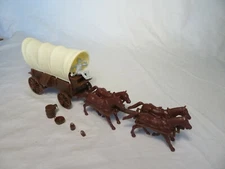 Classic Toy Soldiers Conestoga Wagon Brown w/ Cream Top & Driver, 4 horse (54MM)