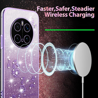 XINYEXIN Transparent Glitter Case For Honor Magic 5 Pro, Women Girls Bling Diamond Phone Case Ultra Thin Slim Portable Shockproof Protective Cover - Rose Gold