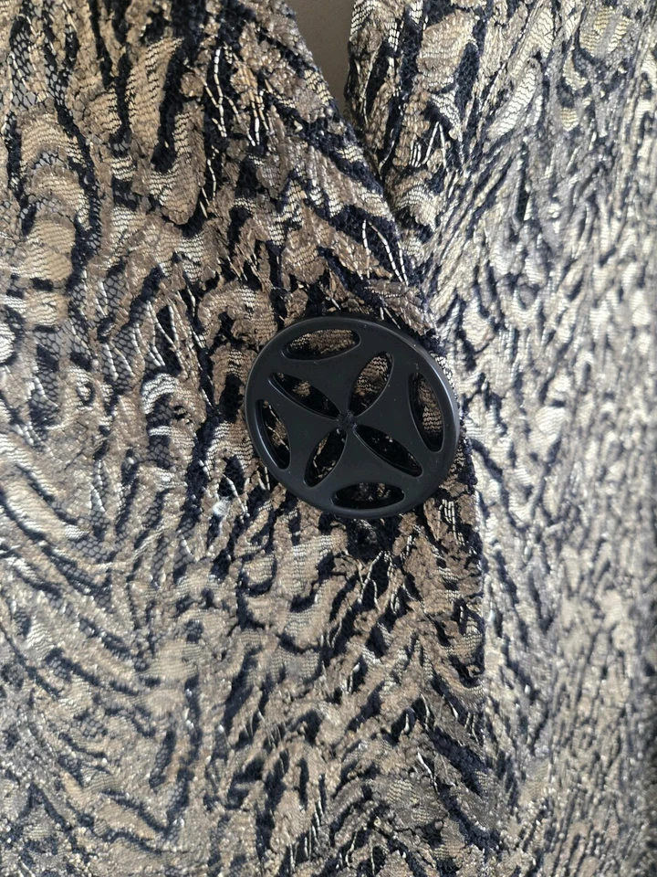 Ali Miles Gold Textured Lace Jacket 2X Lagenlook Artsy Womens Button - Image 3 of 4