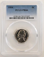 ONE OF PR66 1954 JEFFERSON NICKEL PCGS GRADED US 5C PROOF P-MINT EXACT COIN