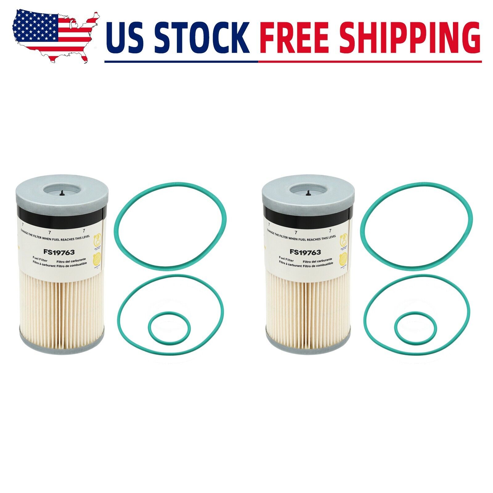 Kit of 2 For FleetGuard Fuel Filter with Water Separator FS19763 7micron