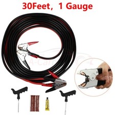 Heavy Duty Booster Jumper Cables 30Feet 1 Gauge+Tire Repair Kit 1100Amp For Car