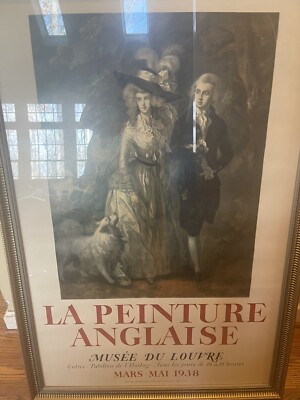 Original Vintage Au Louvre Poster by Jules La Peinture Anglaise Mars-Mai 1938