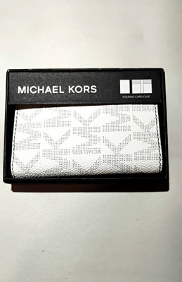 MICHAEL KORS Card Case MK Logo Bifold LEATHER Bright White BRAND-NEW w/tags/box