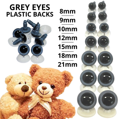 GRAUE AUGEN mit KUNSTSTOFFRÜCKEN - Teddybär gehäkelt Stofftier Puppe Tier Basteln