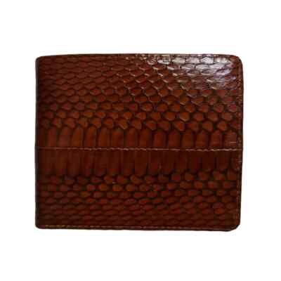 Genuine Cobra Snake Bifold Mens Wallet Caramel Brown Dark