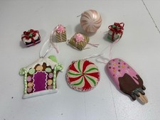 Lot Of 8 Christmas Ornaments Gingerbread House Sugar Cookie  More