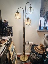 Vintage Hollywood Regency 3-Light Tulip Floor Lamp Brass Finish Glass Effect